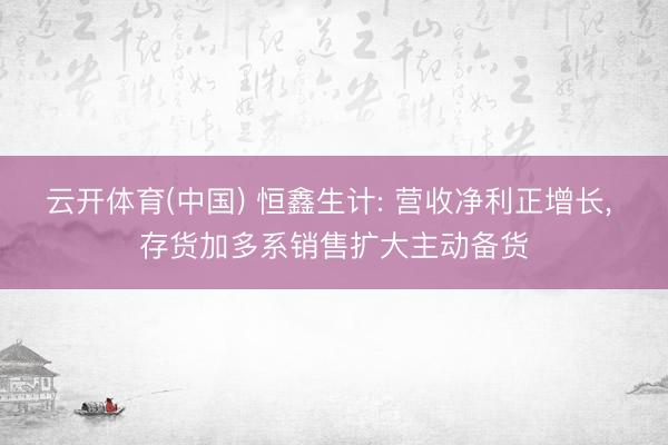 云开体育(中国) 恒鑫生计: 营收净利正增长, 存货加多系销售扩大主动备货