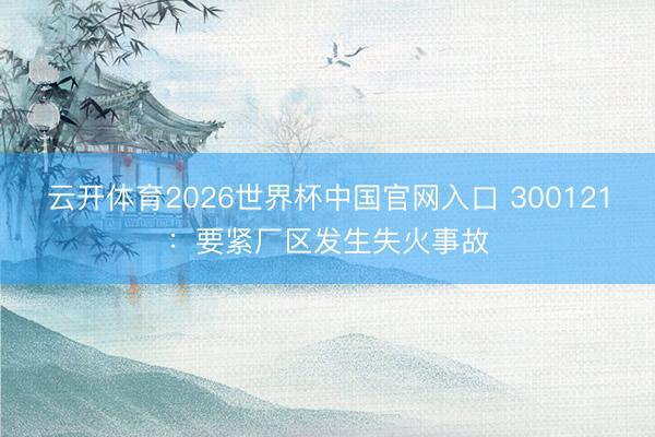 云开体育2026世界杯中国官网入口 300121：要紧厂区发生失火事故